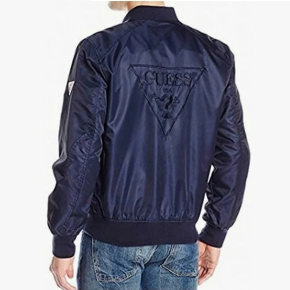 RARE FIND! Vintage Guess Navy Bomber Jacket Y2K 90s Streetwear Indie Sleeze - Picture 1 of 9